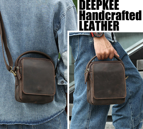 DEEPKEE original nubuck handmade full-grain genuine leather cowhide bag Best Leather Vertical Handbag Side Bag Messenger Bag #6567