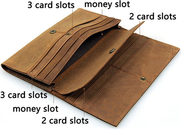 DEEPKEE original nubuck handmade full-grain genuine leather cowhide bag Deepkee Handmade Leather Bifold Long Wallet Checkbook Wallet #W8110