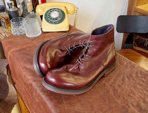 DEEPKEE original nubuck handmade full-grain genuine leather cowhide bag new tide solid colour leather Martin boots retro non-slip workwear leather shoes men #5208-001