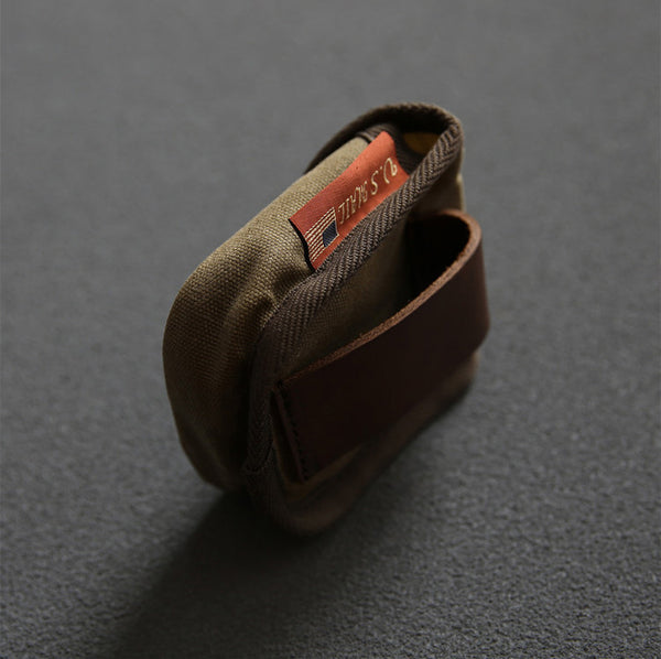 DEEPKEE original nubuck handmade full-grain genuine leather cowhide bag Retro waxed canvas mini storage bag(Cigarette Case) #FR603