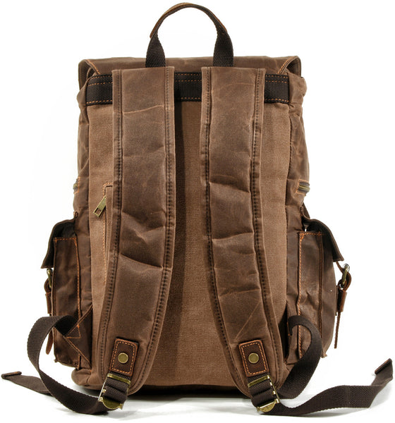 DEEPKEE original nubuck handmade full-grain genuine leather cowhide bag Waxed Canvas Travel Hiking Backpack # 9504