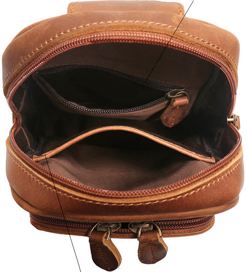 DEEPKEE original nubuck handmade full-grain genuine leather cowhide bag Buddy Sling Crossbody Bag No.30012
