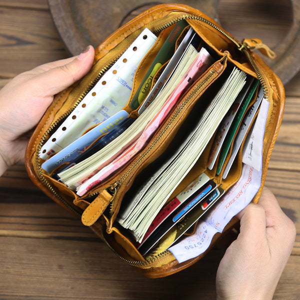 DEEPKEE original nubuck handmade full-grain genuine leather cowhide bag Handmade Leather Mens Long Chain Wallet Bifold Biker Wallet Zipper Clutch Wallet for Men #SG012