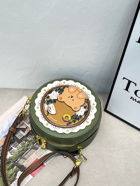 DEEPKEE original nubuck handmade full-grain genuine leather cowhide bag DEEPKEE HANDMADE LEATHER Miss Gail Luxury OOTD Round Crossbody Bag #G1144