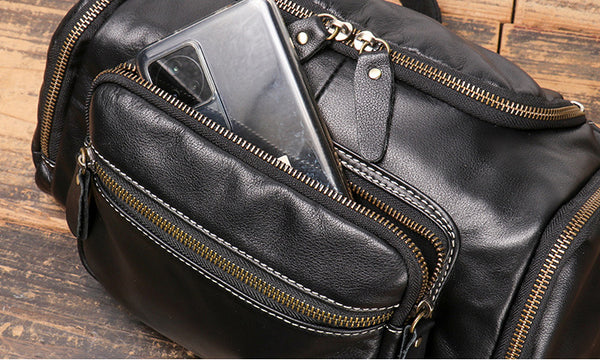 DEEPKEE original nubuck handmade full-grain genuine leather cowhide bag Adrian Zippered Bag No.3726