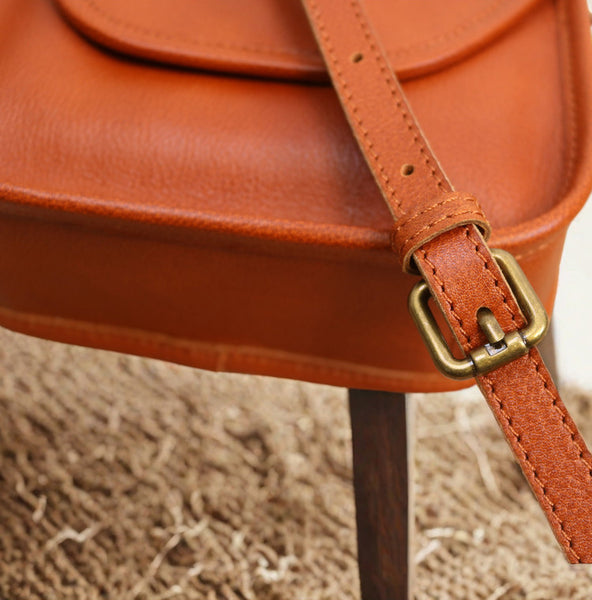 DEEPKEE original nubuck handmade full-grain genuine leather cowhide bag Vegetable Tanned Leather Crossbody Saddle Bag #1120