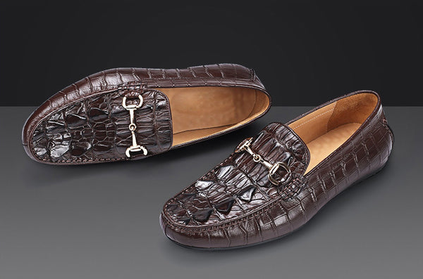 DEEPKEE original nubuck handmade full-grain genuine leather cowhide bag Handmade Crocodile Gommino Mens 6007-1