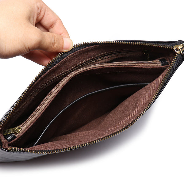 DEEPKEE original nubuck handmade full-grain genuine leather cowhide bag DEEPKEE Handmde Leather Slim Clutch Wallet Wristlet Purse #75022