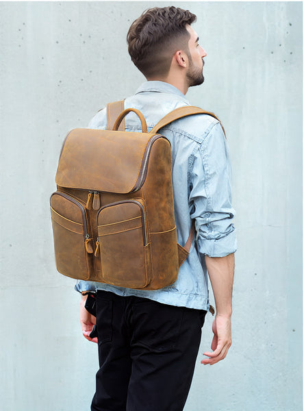 DEEPKEE original nubuck handmade full-grain genuine leather cowhide bag Octavius Outdoor Multifunctional Backpack No.7422