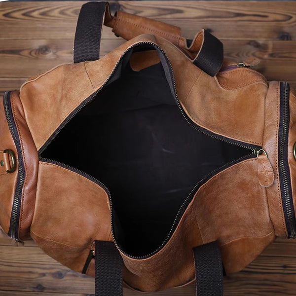 DEEPKEE original nubuck handmade full-grain genuine leather cowhide bag DEEPKEE LEATHER | Patrick Frosted Texture Luggage Bag No.1219-1