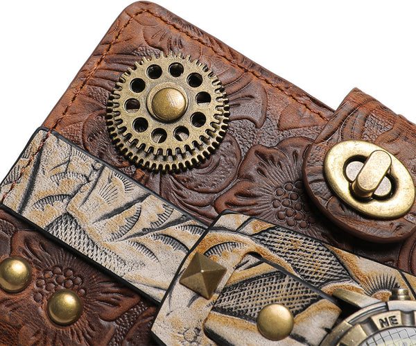 DEEPKEE original nubuck handmade full-grain genuine leather cowhide bag Deepkee Steampunk Women's Long Wallet #ZPBG191BN