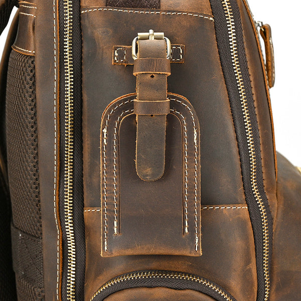 DEEPKEE original nubuck handmade full-grain genuine leather cowhide bag Dwight 18'' Cowhide Laptop Rucksack Backpack No9517