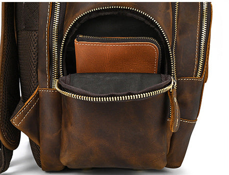 DEEPKEE original nubuck handmade full-grain genuine leather cowhide bag Dwight 18'' Cowhide Laptop Rucksack Backpack No9517