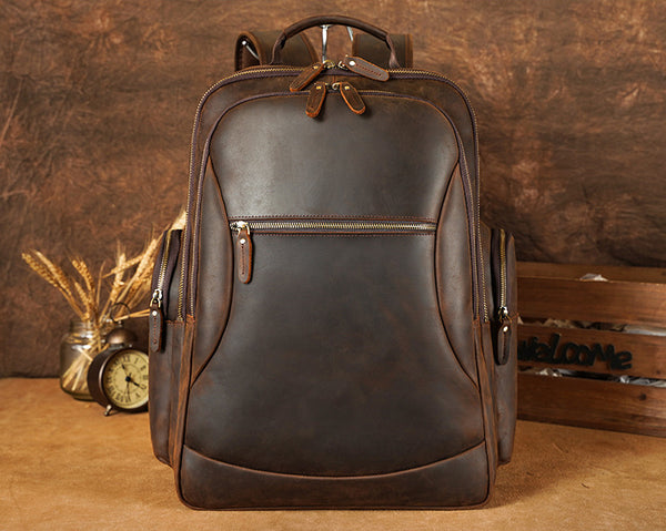 DEEPKEE original nubuck handmade full-grain genuine leather cowhide bag Deepkee Full-grain Leather Large Capacity Travel Cowhide Backpack #3709