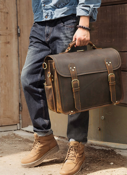 DEEPKEE original nubuck handmade full-grain genuine leather cowhide bag WILD CRAZY HORSE COWHIDE LEATHER BRIEFCASE #7370R