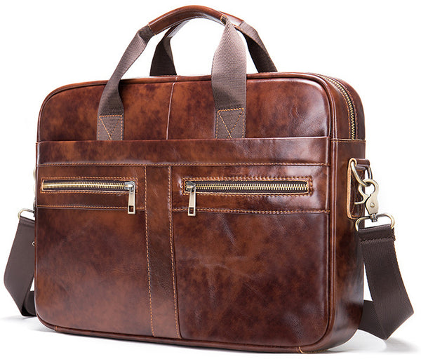 DEEPKEE original nubuck handmade full-grain genuine leather cowhide bag DEEPKEE LEATHER | 14 inch business briefcase No.2019A&2099