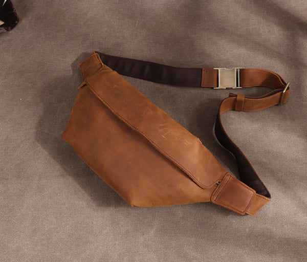 DEEPKEE original nubuck handmade full-grain genuine leather cowhide bag Leather Fanny Packs Waist Bag #2021