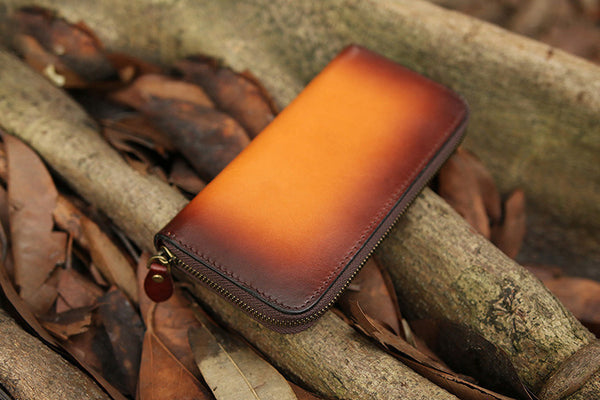 DEEPKEE original nubuck handmade full-grain genuine leather cowhide bag Deepkee Handcrafted Color Gradient Leather Long Wallet # 5415