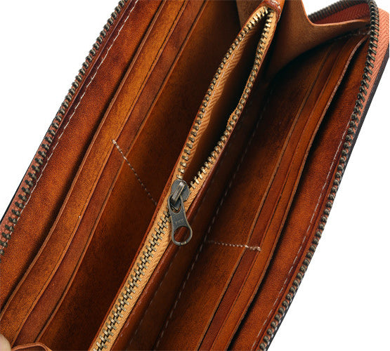 DEEPKEE original nubuck handmade full-grain genuine leather cowhide bag Deepkee Handcrafted Cowhide Long Zipper Wallet #20624