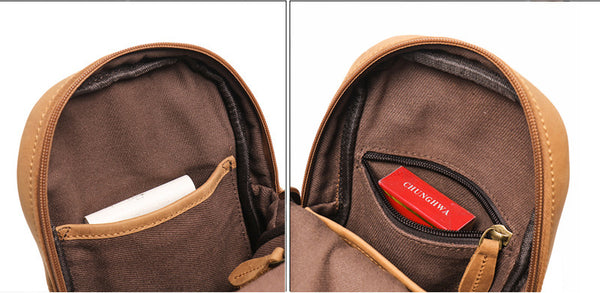 DEEPKEE original nubuck handmade full-grain genuine leather cowhide bag Baldwin Unisex Sling Bag No.30011