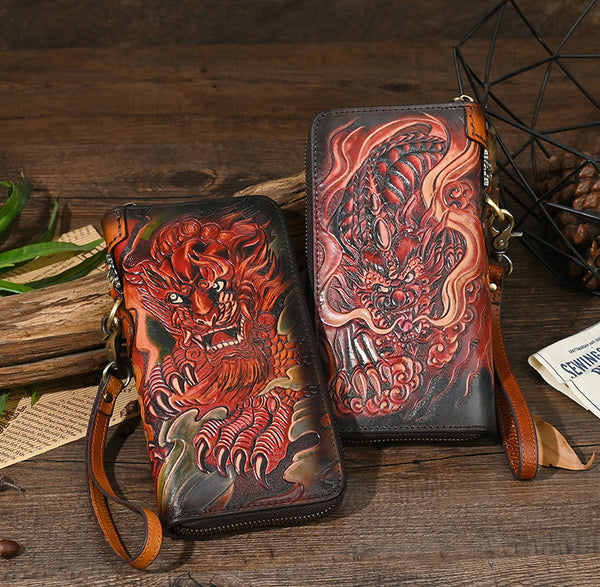 DEEPKEE original nubuck handmade full-grain genuine leather cowhide bag Deepkee Leather Carving Craft Wallet #YD-104