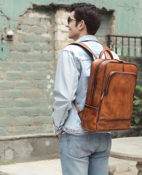DEEPKEE original nubuck handmade full-grain genuine leather cowhide bag Brush Off Vegetable Tanned Full-grain Leather Backpack #8110