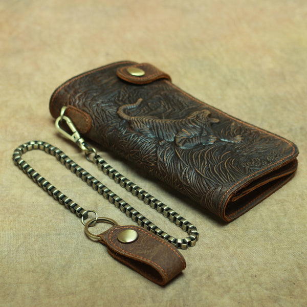 DEEPKEE original nubuck handmade full-grain genuine leather cowhide bag Deepkee Genuine Leather Bifold Wallet Organizer Checkbook Iron Chain #LD052