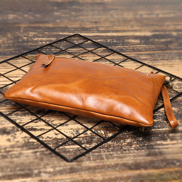 DEEPKEE original nubuck handmade full-grain genuine leather cowhide bag DEEPKEE Handmde Leather Slim Clutch Wallet Wristlet Purse #75022