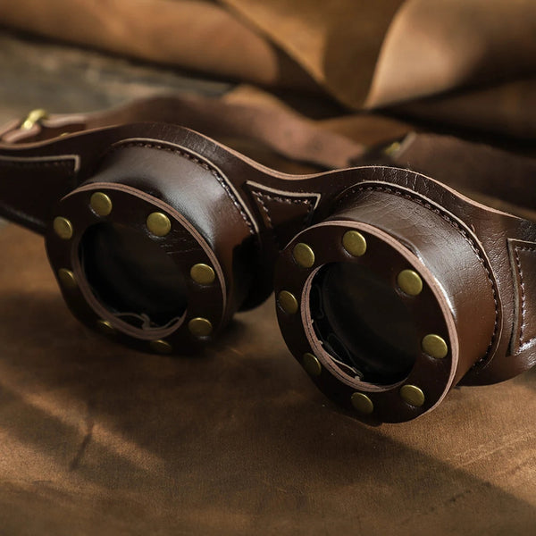 DEEPKEE original nubuck handmade full-grain genuine leather cowhide bag Personalized Steampunk Style Cosplay Goggle #FGS007CF