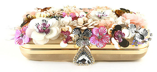 DEEPKEE original nubuck handmade full-grain genuine leather cowhide bag The Handmade Flower Beaded Clutch Bag #OC3815