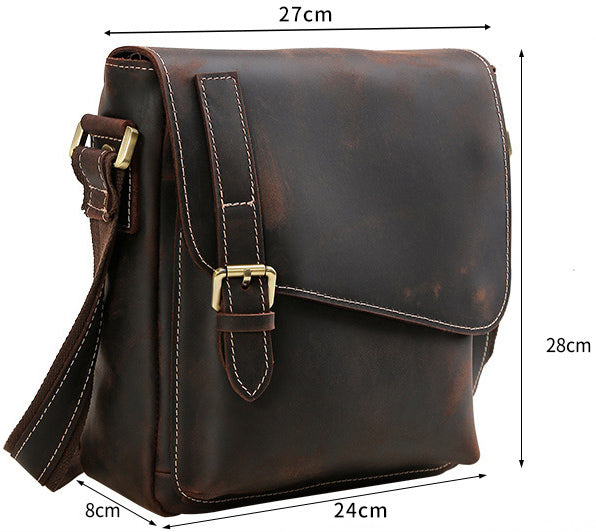 DEEPKEE original nubuck handmade full-grain genuine leather cowhide bag DEEPKEE Leather Side Bag 10 inches Messenger Bag P2112FS