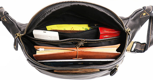 DEEPKEE original nubuck handmade full-grain genuine leather cowhide bag Outdoor cycling chest bag No.30129