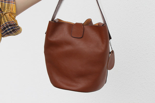 DEEPKEE original nubuck handmade full-grain genuine leather cowhide bag Leather Bucket Bag #59111