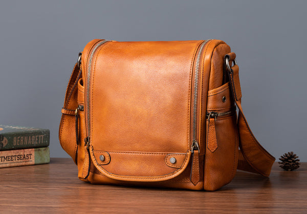 DEEPKEE original nubuck handmade full-grain genuine leather cowhide bag Square Roomy Messenger Bag #13522