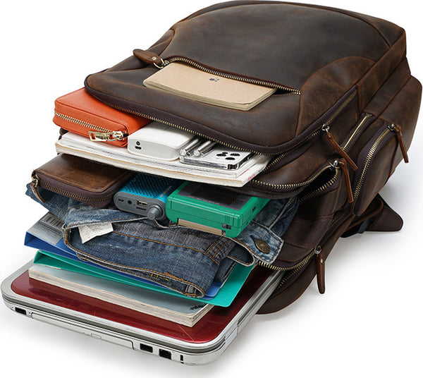 DEEPKEE original nubuck handmade full-grain genuine leather cowhide bag Deepkee Full-grain Leather Large Capacity Travel Cowhide Backpack #3709