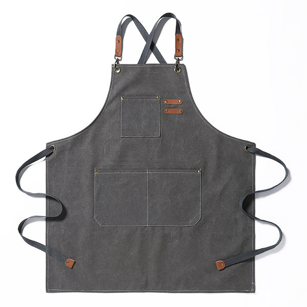 DEEPKEE original nubuck handmade full-grain genuine leather cowhide bag Coffee Maker/Chef Canvas Apron #710754