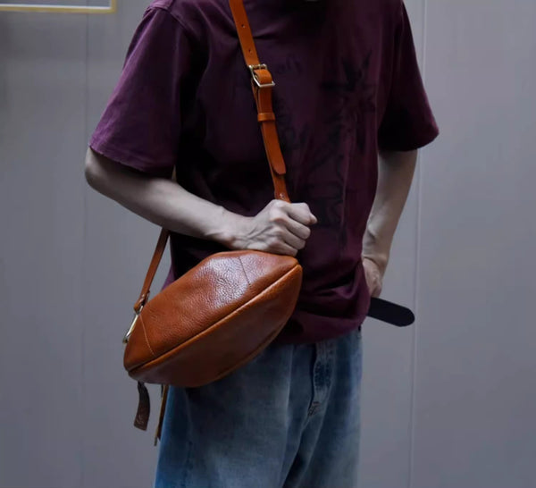 DEEPKEE original nubuck handmade full-grain genuine leather cowhide bag Fashionable Handmade Leather Chest Bag Sling Bag Sling Pack #604272