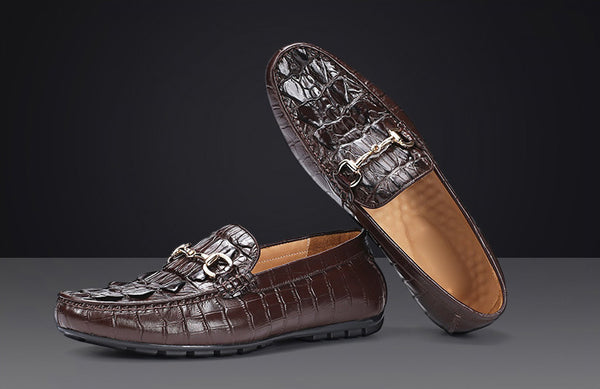 DEEPKEE original nubuck handmade full-grain genuine leather cowhide bag Handmade Crocodile Gommino Mens 6007-1