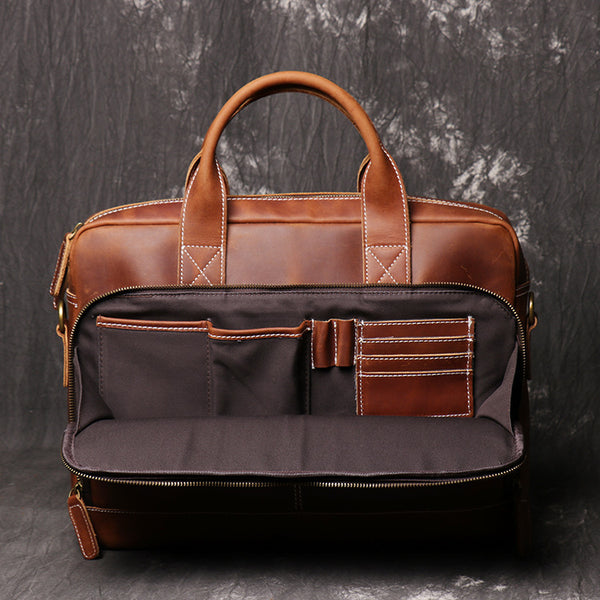 DEEPKEE original nubuck handmade full-grain genuine leather cowhide bag The Reagan Cowhide Briefcase #3359