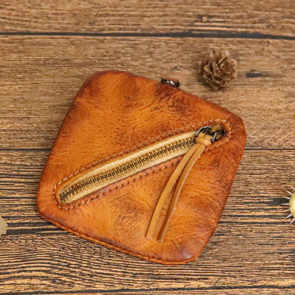 DEEPKEE original nubuck handmade full-grain genuine leather cowhide bag Cowhide vegetable tanned leather simple compact zipper coin purse organizer #SG123