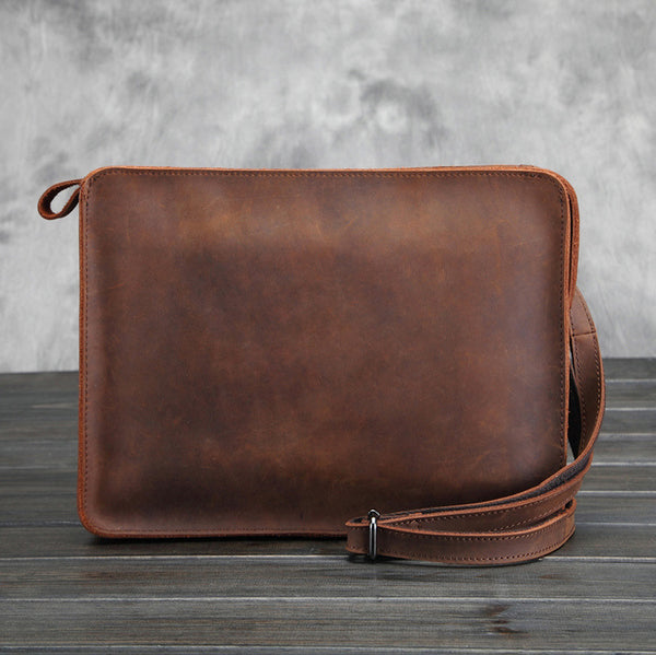 DEEPKEE original nubuck handmade full-grain genuine leather cowhide bag Classy Leather Mens Work Wirstlet Cluch Messenger Bag For Men #100072