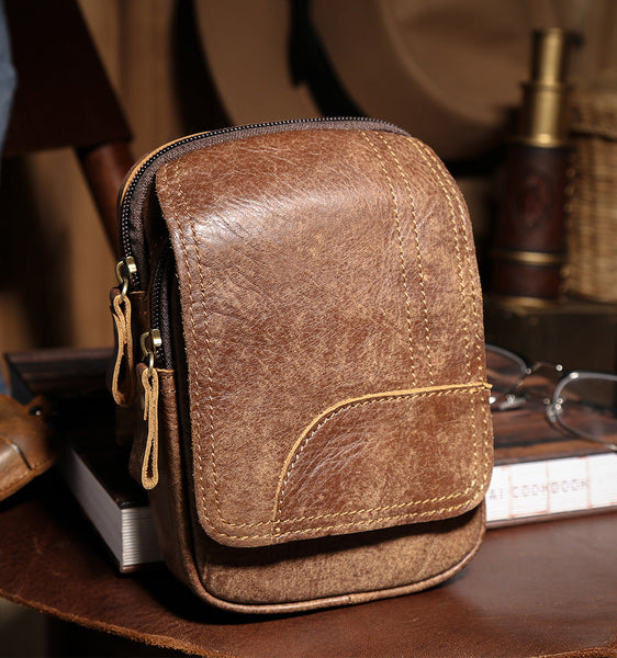 DEEPKEE original nubuck handmade full-grain genuine leather cowhide bag Leather Cowhide Frosted Brown Wear Belt Riding Site Work Waist Bag #6370