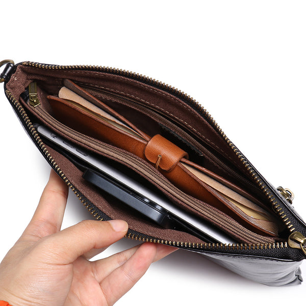 DEEPKEE original nubuck handmade full-grain genuine leather cowhide bag DEEPKEE Handmde Leather Slim Clutch Wallet Wristlet Purse #75022