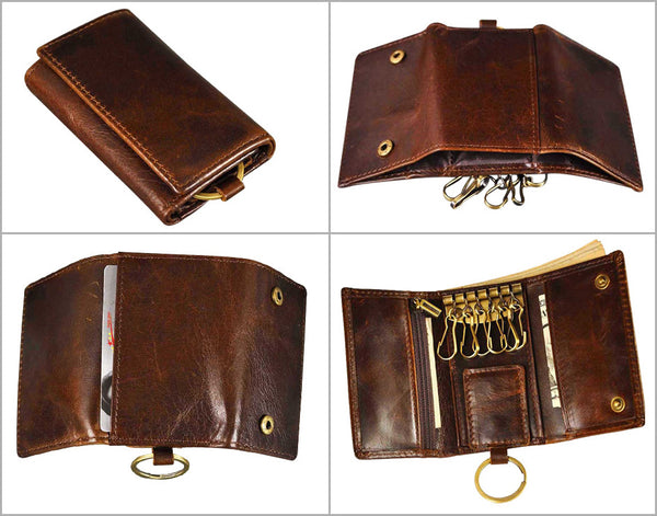 DEEPKEE original nubuck handmade full-grain genuine leather cowhide bag DEEPKEE Handmade Leather Trifold Key Wallet #KZ230