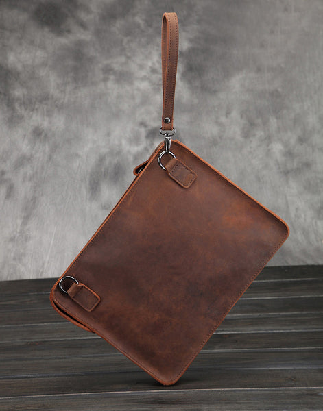 DEEPKEE original nubuck handmade full-grain genuine leather cowhide bag Classy Leather Mens Work Wirstlet Cluch Messenger Bag For Men #100072