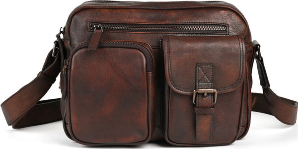 DEEPKEE original nubuck handmade full-grain genuine leather cowhide bag Vegetable Tanned full-grain Leather Crossbody Casual Bag, Hand Colored. 13669