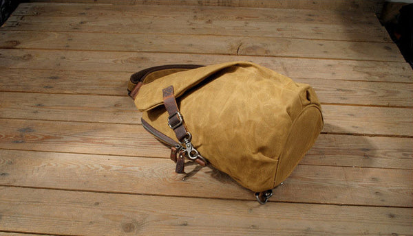 DEEPKEE original nubuck handmade full-grain genuine leather cowhide bag Batik Fabric canvas&Cowhide Dumpling-shape sling bag #82040K