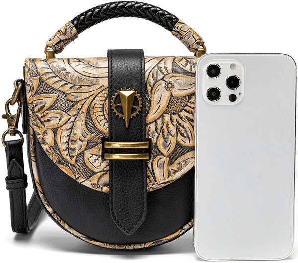 DEEPKEE original nubuck handmade full-grain genuine leather cowhide bag Deepkee Niche Designs Cowhide Shoulder Messenger Embossed Bag #ZPBG188BK