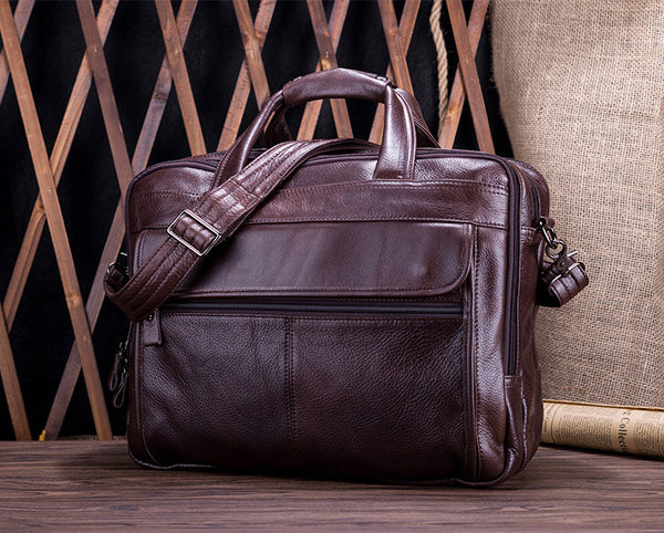 DEEPKEE original nubuck handmade full-grain genuine leather cowhide bag Deepkee Handicraft Leather Cowhide 15.6'' Briefcase Handbag #9912