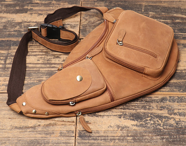 DEEPKEE original nubuck handmade full-grain genuine leather cowhide bag Alden Outdoor Travel Chest Bag No.30073